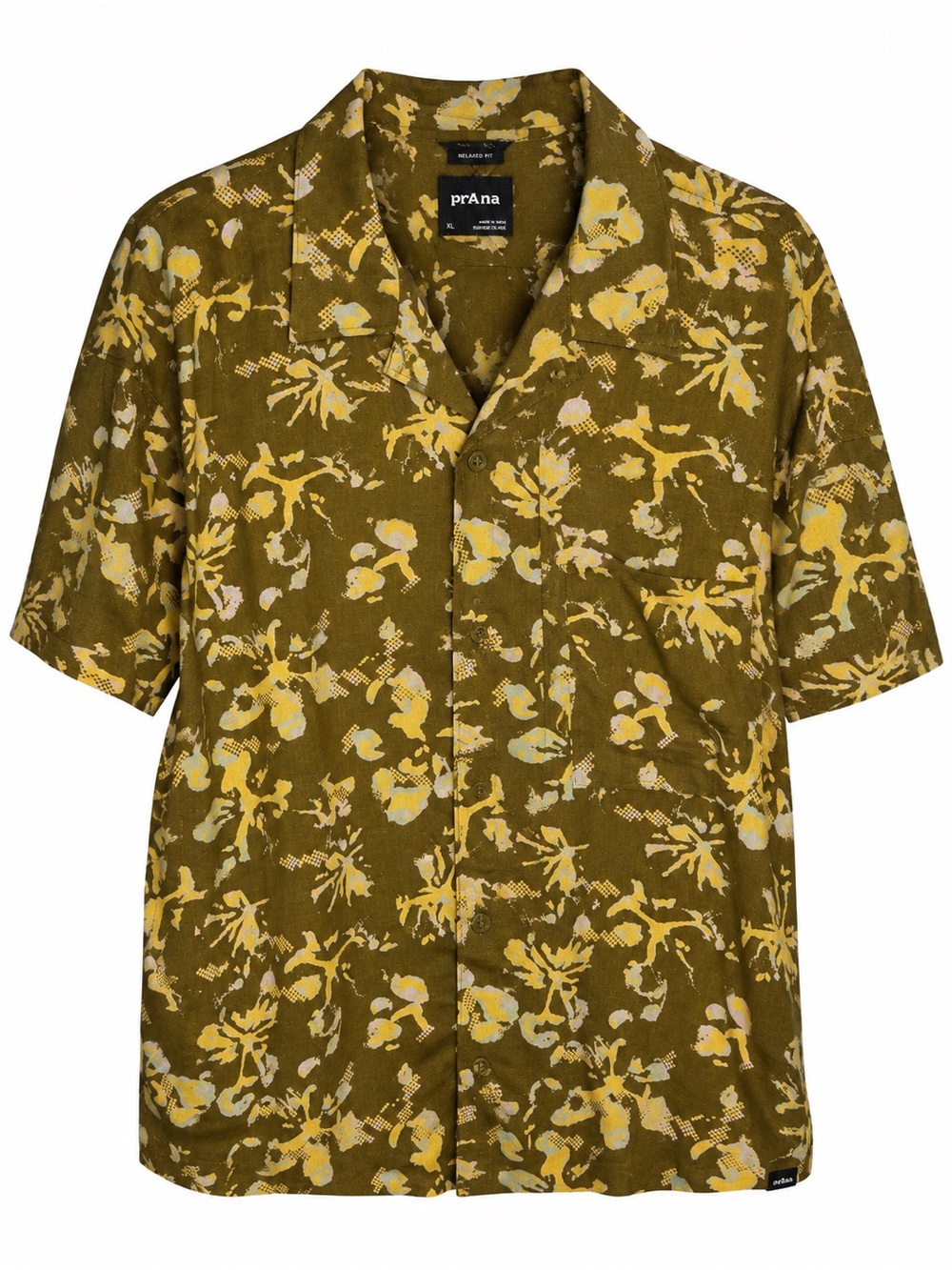 prAna Peacepath Hemp Blend Shirt NWT XL Retro Olive Digibloom Green Yellow